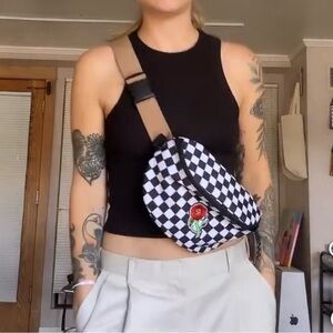 NWT! Checkered Fanny Pack with Floral Patch